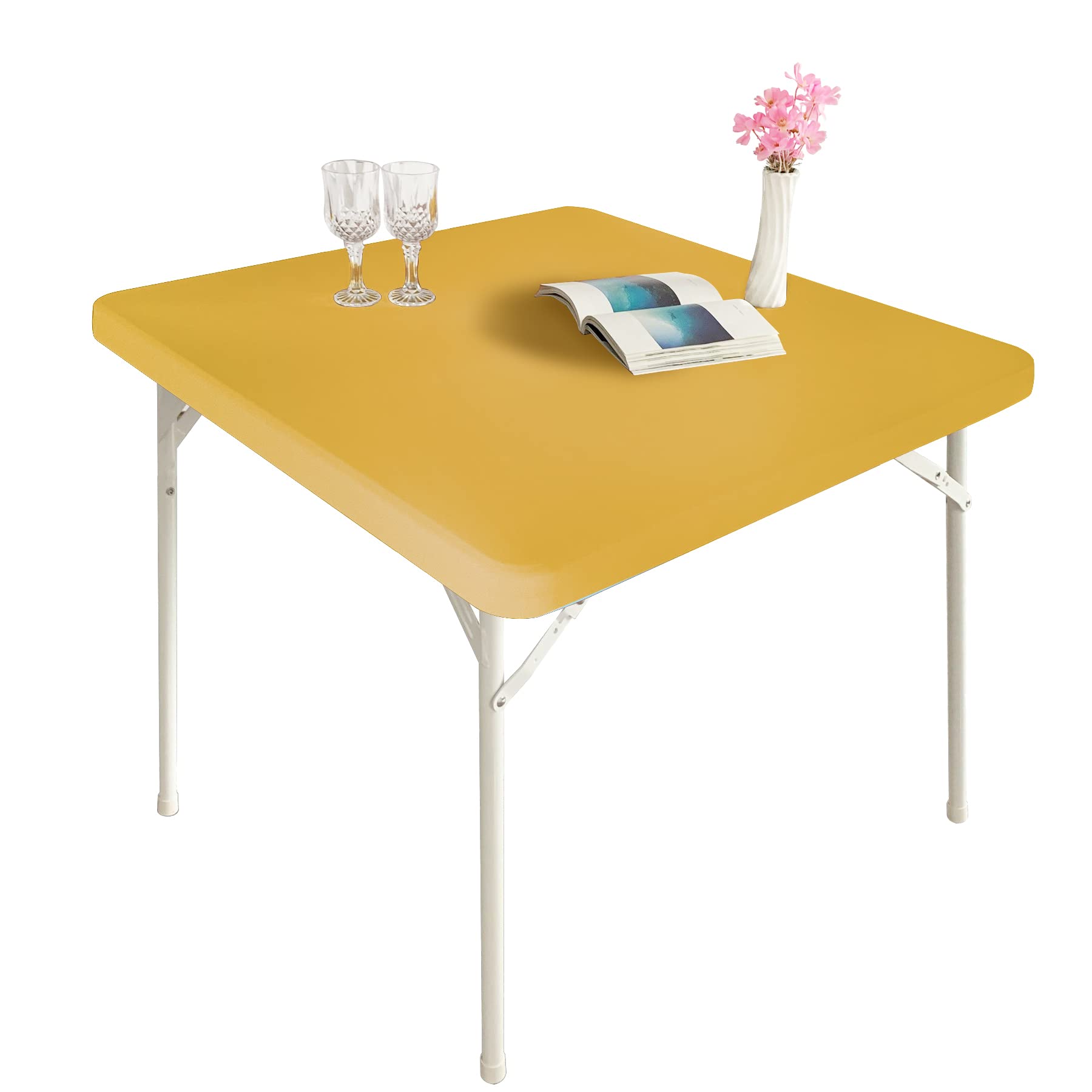 Monibana Cocktail Fitted Spandex Stretch Square Table Covers Caps Elastic Square Tablecloth Gold Table Topper 34x34 Inch โ image 1