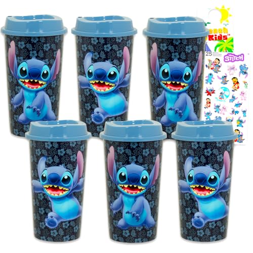 Disney Stitch Travel Cup Set Party Favors Bundle with 6 Tumblers with Lids Plus Stickers and More | Lilo and Stitch Travel Mugs for Girls, Teens, Adults
