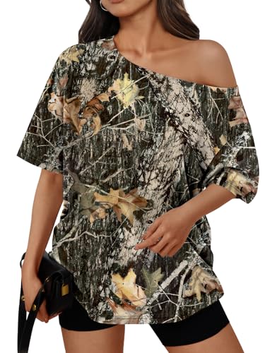 Image of Trendy Queen Womens Off the Shoulder Tops Oversized Summer T-Shirts 2026 | Breathable Strenchy Comfort Material Short Sleeve Basic Oversized Tees Casual Workout Gym Y2k Going Out Clothes