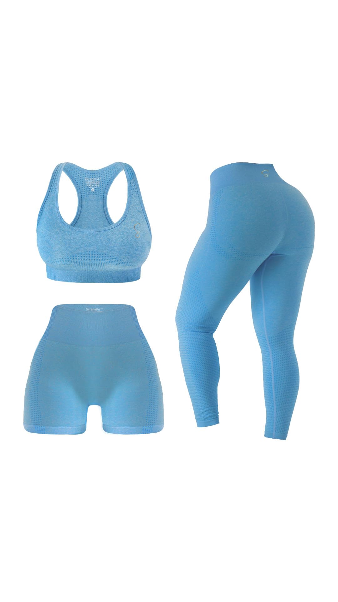 3 Piece Workout Sets For Women Seamless High Waisted Matching Exercise Leggings Shorts and Sports Bra Active Set
