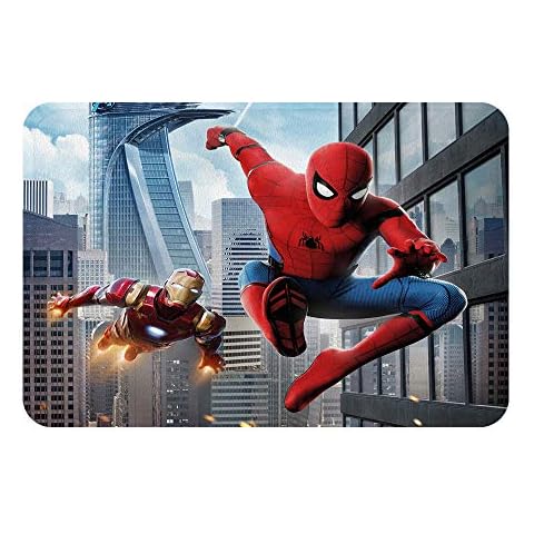 Hero Bath Mat Spiderman and Ironman, Kids Boy Bathroom Mat with Non Slip Backing Cover