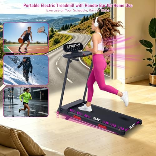 Image of MCRG Compact Treadmill with Handles for Home Small Spaces, 3.5HP Electric Treadmills for Home Exercising, 0.6-10MPH Walking Pad Treadmill with Handle Bar, 400LBS Portable Treadmill with Incline