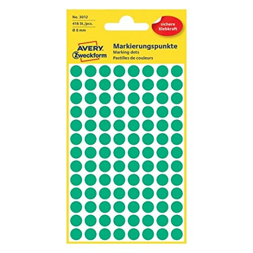Avery Zweckform 3012 Color coding dot permanent stickers Ø 8 mm, Set of 416, Green