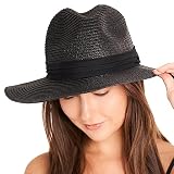Happy Hippo Women's Wide Brim Straw Panama Hat Fedora Roll Up Beach Hat, Sun Hat UPF50+, Adjustable