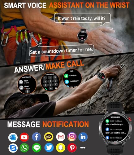 Military Smart Watch 1.7 inch, Tactical Smart Watch with Compass and Flashlight, Waterproof / 100+ Sport Modes, Make/Ans - Additional View