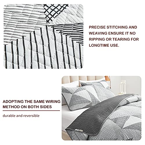 Joyreap 3 Pieces Quilt Set Full/Queen, Geometrical Triangle White Pattern, Smooth Soft Microfiber Quilt, Bedspread Bed Cover For All Season, 1 Quilt And 2 Pillow Shams- 90X90 Inches #TOP3