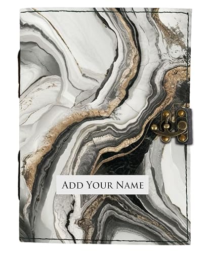Image of DI-KRAFT Customize Diary with Name with Beautiful UV Prints | Customized Leather Writing Diary Unruled White Paper Journal Personal Notepad Sheets Daily Planner for Gifting (Pattern 2)