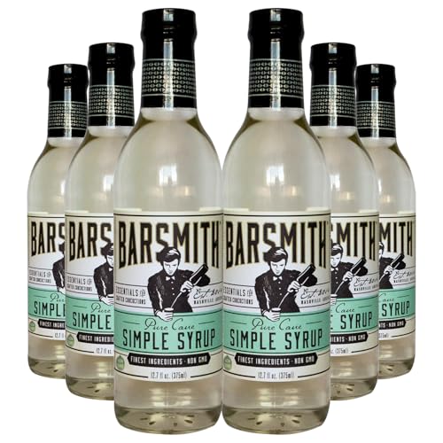 Barsmith Bar Essentials Simple Syrup - Clean &amp; Consistent Flavor - Non GMO &amp; Non Alcoholic Cocktail Mixer - Perfect for Cocktail, Iced Tea, Whiskey and as Baking Sweetener - 12.7oz Bottles (Pack of 6)