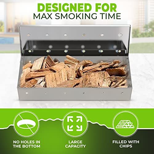 Kitchen Perfection Smoker Box Filled With Apple Wood Chips -Top Grill Smoker Box,Adds Delicious Smokey Flavor On Gas Grill/Charcoal Grills, Stainless Steel Bbq Grill Accessories Grill Master Gift #TOP5