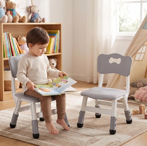 2PCS Kinderstuhl Plastik,Packung mit 2 Stühlen,Kinder Schreibtischstuhl Höhenverstellbar,Kinderstühle mit Rückenlehne bis 100KG, Kinder Stuhl ab 2 Jahr, für Kinderzimmer Schule Kindertagespflege,Grau