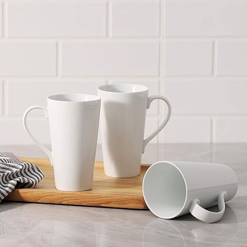 Miniatura 6 de Juego de tazas de café grandes, tazas de café de 16 onzas de alto con asa, juego de 4 tazas de café blancas para café, té, cacao, café con leche,
