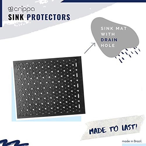 Crippa Kitchen Sink Mats | Set of 2 Sink Protector Mats For Porcelain and Stainless Steel Sink | Dishwasher Safe Premium Mats | Blac