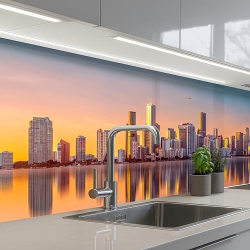 KitchenYeah© Paraschizzi Cucina Adesivo 60x200 cm Pannello Parete Paraspruzzi Muro Decorativo Skyline - Edifici - Città