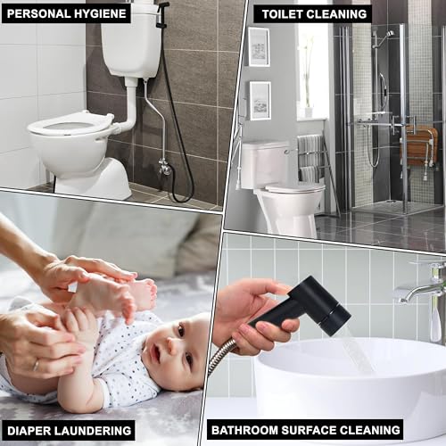 Image of SAM Trona Health Faucet Set Water Saving Health Faucet 1 Meter Flexible Hose and Wall Mount for Toilet Black| Jet Spray