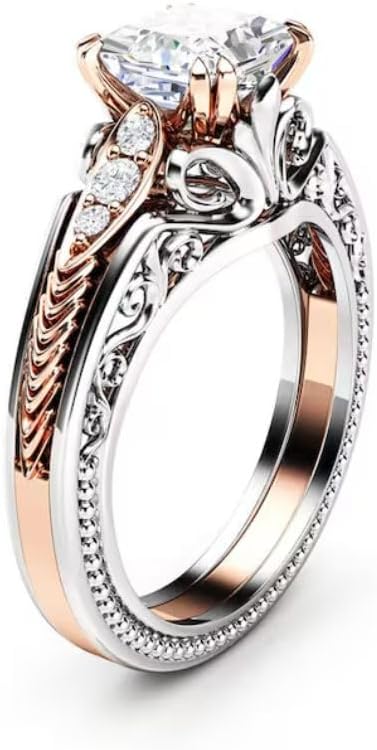 SilverDia 1.30 Ct Princess Diamond Two Tone Vintage Style Filigree Victorian Engagement Ring For Women 14K Gold Plated Art Drco Wedding jewelry 925 Sterling Silver Handmade Proposal Ring
