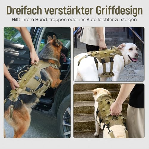 DAISTERN Hundegeschirr Unterstützung Geschirr, Hebegeschirr für Mittelgroße Große Hunde, Sicherheitsgeschirr mit 3 Griffen, Abnehmbare verstellbare Schultergurte und hintere Beingurte