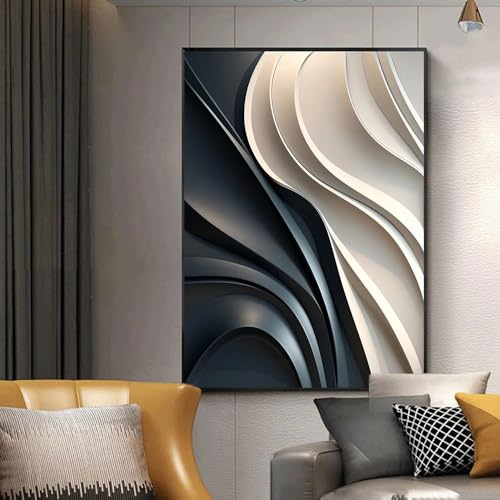 LIMAIDUO Affiche murale texturée 3D abstraite blanche et grise, impression d'art sur toile minimaliste moderne, décoration de salon (20x30cm/cadre intérieur)