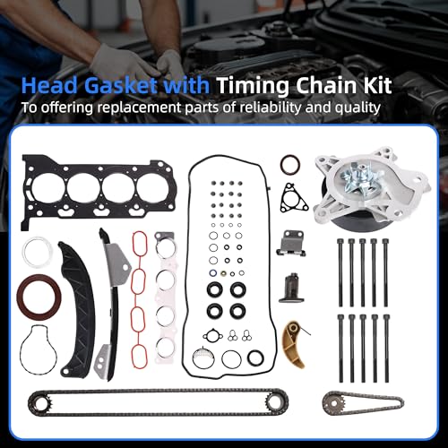 Image of Head Gasket with Bolt Set & Engine Timing Chain Kit with Water Pump, 2ZR-FE 1.8L L4, for Toyota Prius 2010-2013, for Toyota Prius V 2012-2013, for Lexus CT200H 2011-2013, HS26515PT, AW6351, TK928
