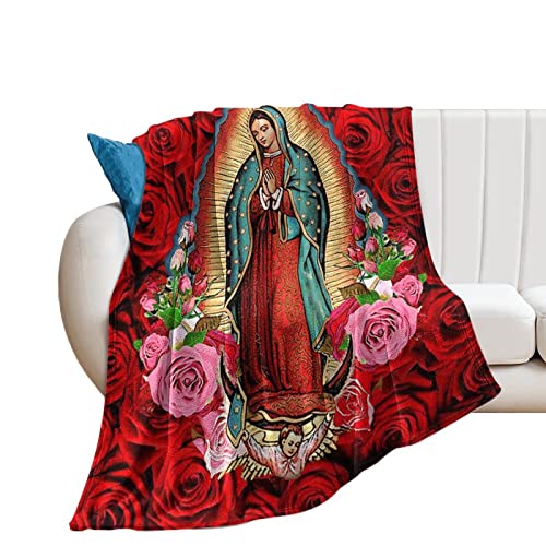 Virgin Mary Virgen de Guadalupe Blanket Super Soft Flannel Warm Blankets - for Bed Sofa Bedrooms Travel Home Decoration Throw Blanket (40X50) inch