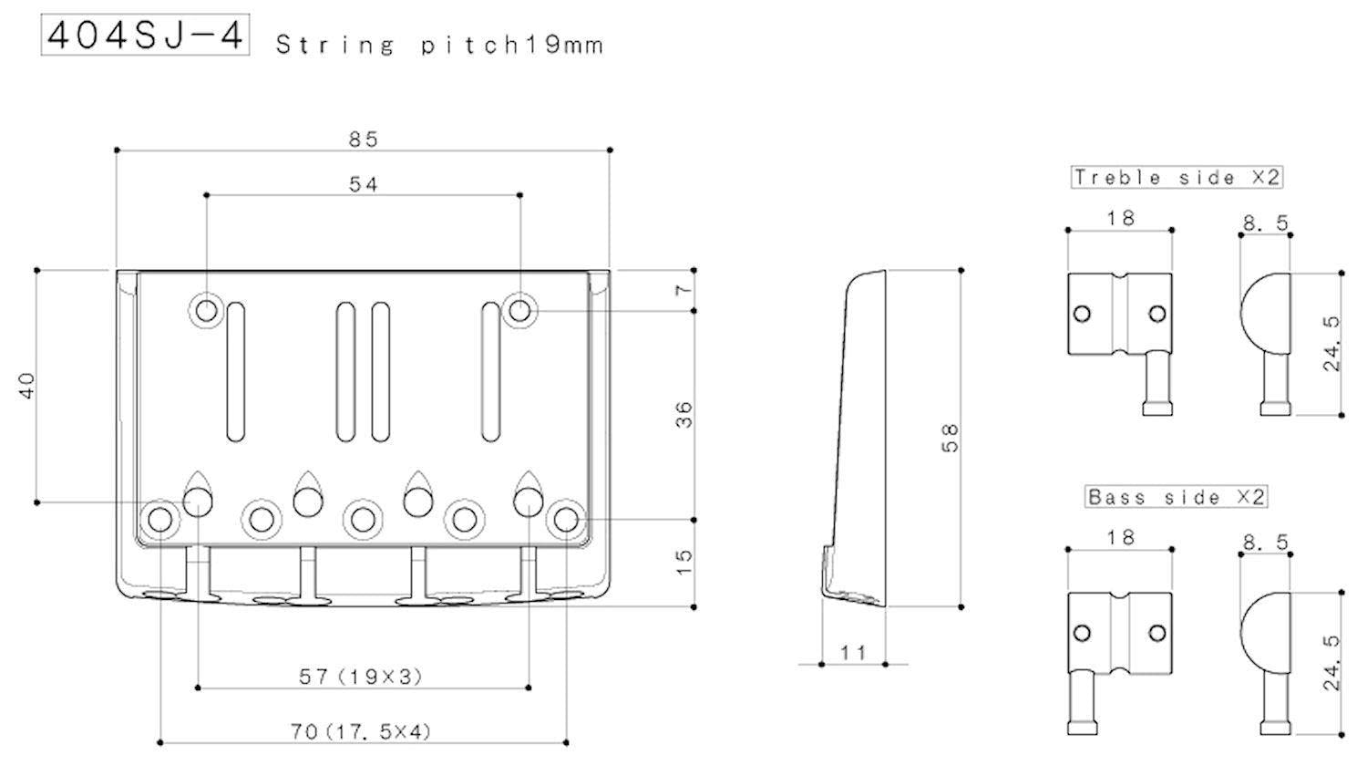 GOTOH 404SJ-4 4-saitiger Bass-Steg mit Stahlsätteln – Chrom