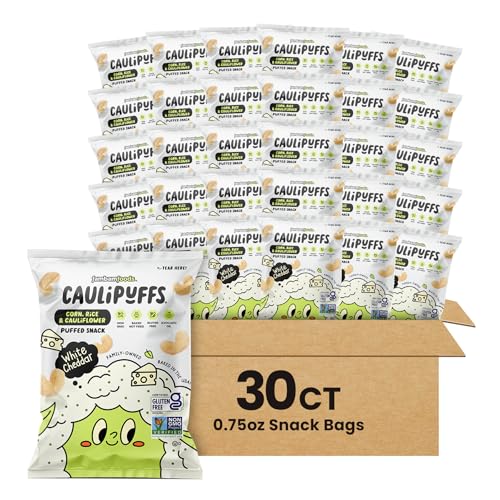 CauliPuffs - Corn, Rice, and Cauliflower Gluten Free Puffed Snack (30 x 0.75oz Bags, White Cheddar)