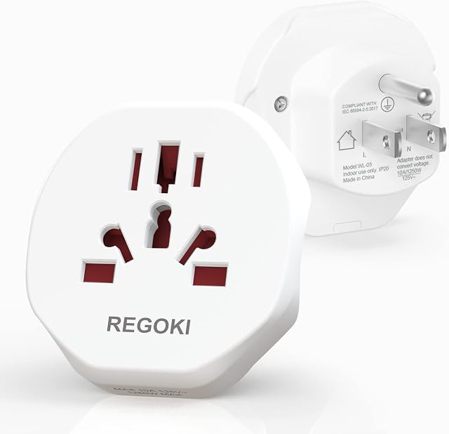 REGOKI US Travel Plug Adapter, [2 Packs] EU Europe/UK/Australia/China/Italy to USA American Wall Outlet Power Adaptor Type B USA 3-Prong Male Plug Socket,White