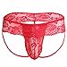 FEESHOW Men's Lace Jockstrap Briefs Bikini Thong G String Underwear T Back Red X-Large(Waistline 28.0-37.0")