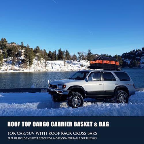 Roof Rack Carrier Carrier Basket 65"*39"*6"+Waterproof Bag 20 Cubic Feet(51"*40"*17"),and Cargo Net with Attachment Hooks,Ratchet Straps.200 Lbs Capacity,Universal Rooftop Small Size Roof Rack by MeeFar - Image 8