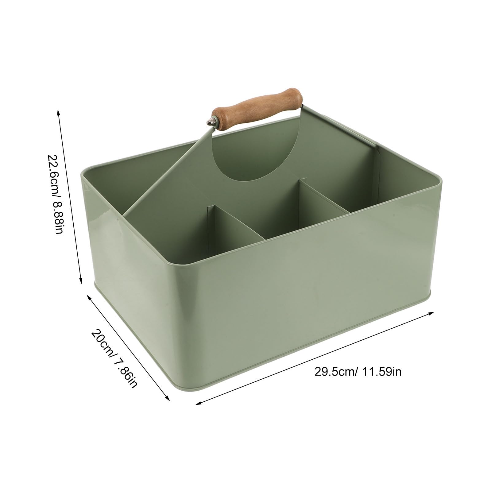 Aufbewahrungsbox für Gartengeräte mit 4 Fächern aus Metall und Holzgriff
