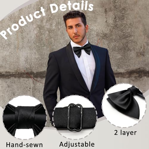 Image of Luckyvestir Oversized Bow Ties for Men, Pre Tied Clip on Men's Black Bowtie for Wedding Tuxedo Banquets Formal Wear