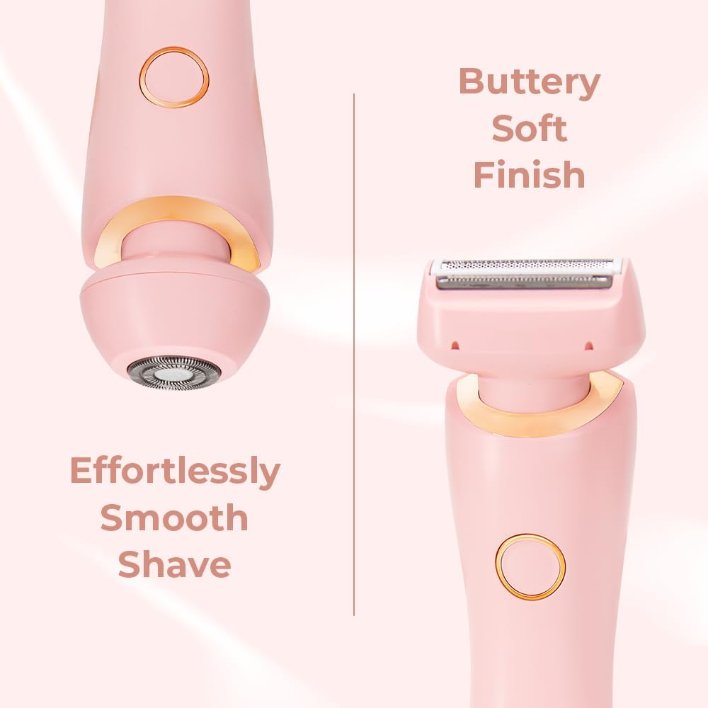 Women Intimate Shaver, Body Groomer Dual Head Bikini Trimmer 2 in 1 Electric Razors Cordless Dry/Wet Use for Pubic Hair, Armpit, Facial Hair Painless Removal Waterproof Rechargeable, for Underarm Leg - Image 3