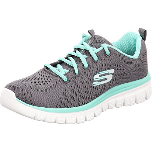 Skechers Graceful Get Connected Regular, Zapatillas Mujer, Charcoal Mesh Green Trim, 40 EU