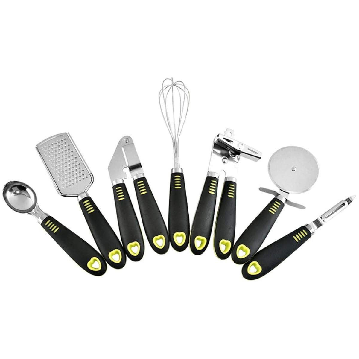 7 Stück Teiliges Küchenutensilien Set aus Edelstahl mit Ergonomischem Griff Inklusive Käsehobel Pizzaroller Knoblauchpresse und Dosenöffner Rostfrei Leicht zu Reinigen für