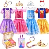 Meland Princess Dress Up Costume Set for Girls 3-8, 4 Complete Outfits with Accessories, Princess Role Play Toy Gift for Birthday & Christmas