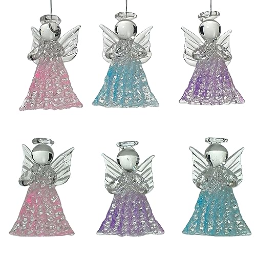 Angels Praying Christmas Ornaments - Set of 6 - Pink, Purple, and Blue Christmas Decorations for Tree and Home - Crafting - Each is 2