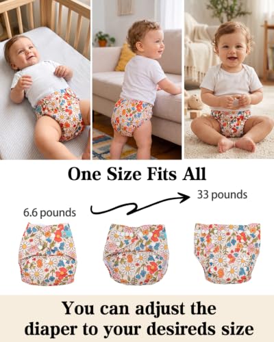 Image of ALVABABY Baby Cloth Diapers 6 Pack with 12 Inserts Cloth Diaper Covers Adjustable Washable Reusable for Baby Girls and Boys 6DM145A