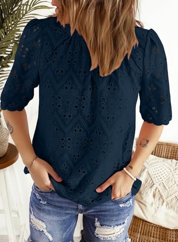BETTE BOUTIK Womens Lace Tops 2025 Trendy Long Short Sleeve Eyelet Embroidered Dressy Casual Blouse Shirts