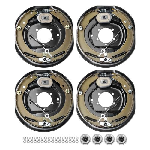 VEVOR Electric Trailer Brake Assembly, 12" x 2", 2 Pairs Self-Adjusting Electric Brakes Kit for 7000 lbs Axle, 5-Hole Mounting, Backing Plates for Braking System Part Replacement (2 Right + 2 Left)