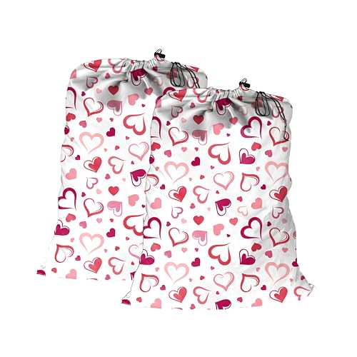 Maishijie Confezione da 2 sacchetti di tela di cotone resistenti per bucato, altamente resistenti, per vestiti sporchi, con cordino con chiusura a cavo (Cuore)