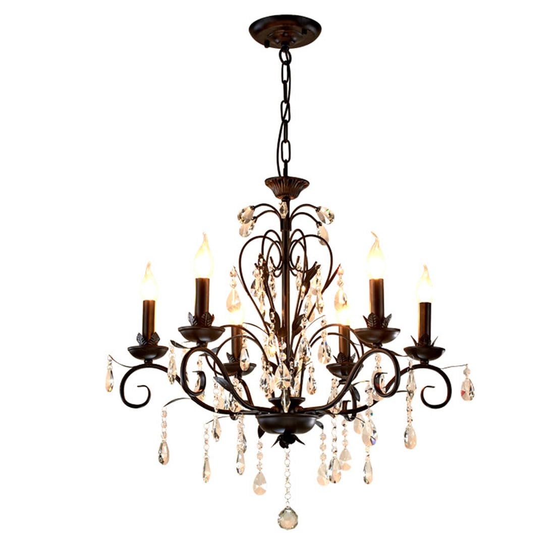 KXEcoLife E14 American crystal chandelier, LED creative iron candle Nordic living room lamp, bedroom restaurant lamp,6 heads