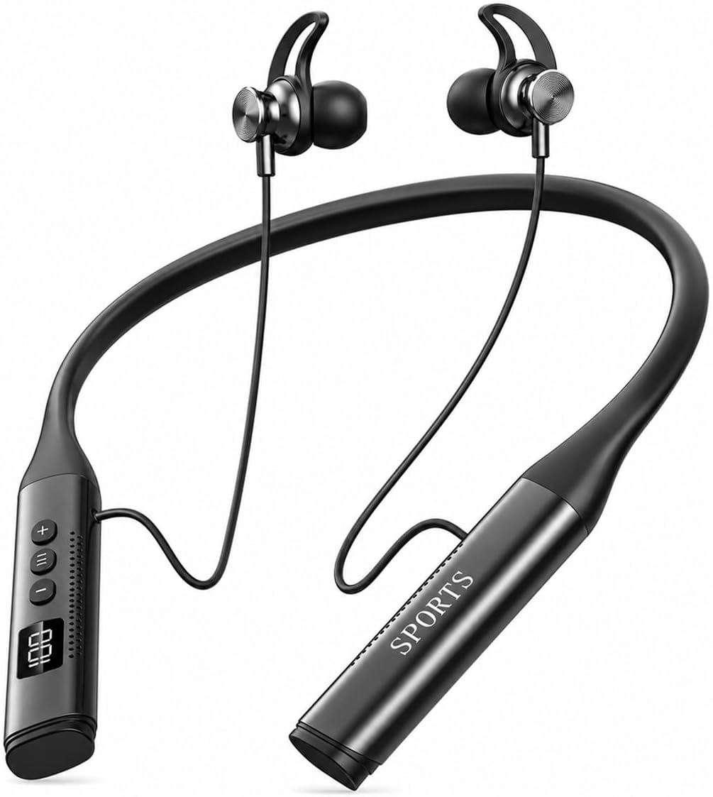INDIVISO Bluetooth Neckband Earbuds, Wireless Sports Headphones with Mic, 30H Battery, Deep Bass, Sweatproof for Running Workout (Black)