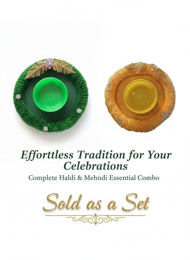 Star SAI Collection- Modern Decorative Haldi & Mehendi Thali Set β Yellow Bowl with Gold Palm Design | Traditional Wedding Haldi Ceremony Platter for Bride & Groom Ubtan Decor 2