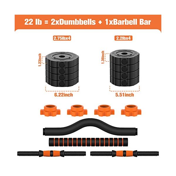 BOSWELL-Adjustable-Weights-Barbell-Dumbbells-Set-3-in-1-Non-Slip-Neoprene-Hand-with-Connecting-Rod-for-Adults-Women-Men-Workout-FitnessHome-Gym-Exercise-Training-Equipment Adjustable Weights Barbell Dumbbells Set, 22 lbs BOSWELL 3 in 1 Non-Slip Neoprene Hand with Connecting Rod for Adults Women Men Workout Fitness,Home Gym Exercise Training Equipment YA022