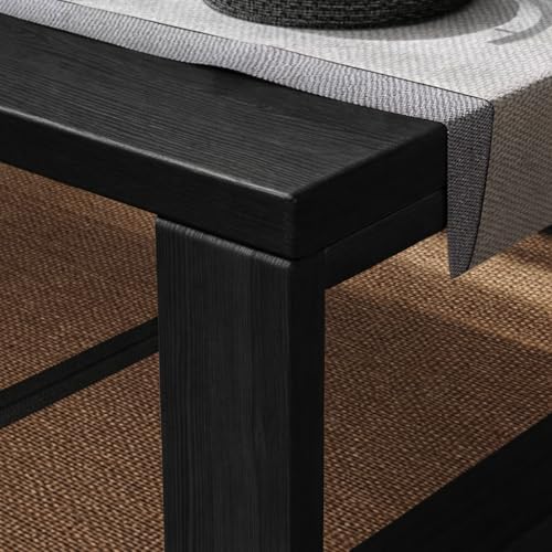 Image of Foldable Japanese Floor Tea Table Minimalist Low Height Wooden Coffee Table Zen Style Solid Wood Living Room Bedroom Hall Garden Table (Black, 70 x 40 x 30)