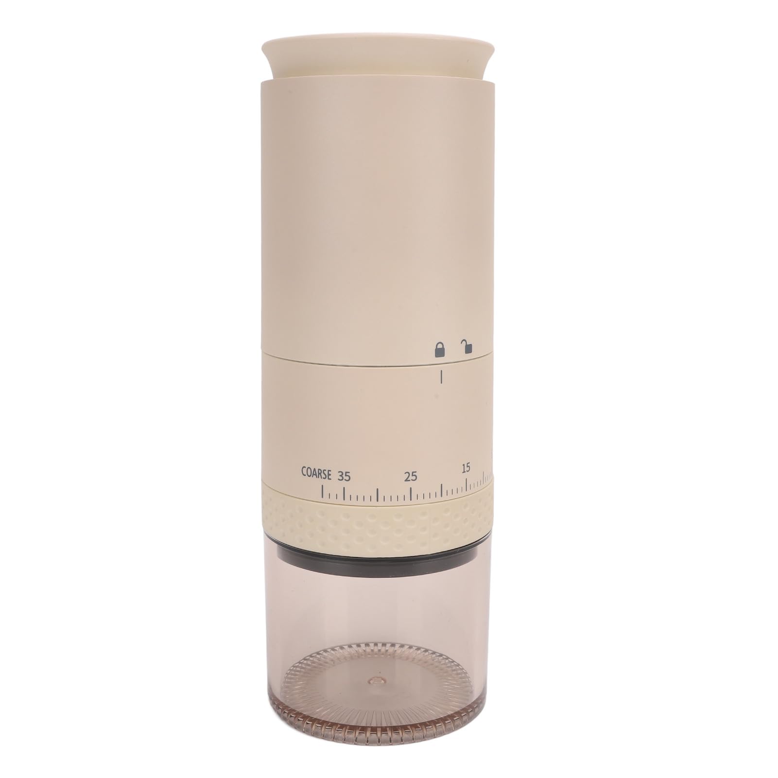 Molino de café eléctrico One Touch, 38 ajustes de molienda regulables, capacidad para 110 ml de café molido, molinillo de granos de café recargable por USB con cámara extraíble, (Beige)