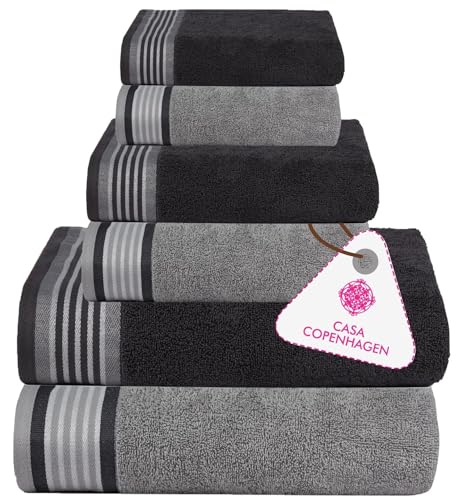 Image of Casa Copenhagen, Germany Design - He & She Super Soft Collection 100% Cotton 6 Piece Towel Set, Includes 2 Bath Towels 2 Hand Towels 2 Washcloths - Pine Grey & Grey Violet