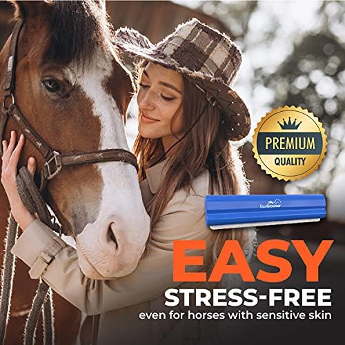 EquiGroomer 8-Inch Deshedding Brush for Horses and Large Shedding Dogs 50 lbs and Up (Golden Retriever, German Shepherd, Husky), Undercoat Grooming Tool, Removes Loose Hair and Fur, Blue — view 8