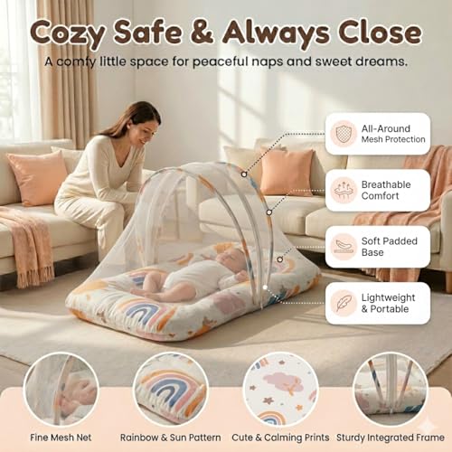 Image of StarAndDaisy 3 in 1 Premium Baby Bedding Set for New Born Baby, Bed Mattress with Mosquito Net & Neck Pillow, Sleeping Nest Travel, Infant Toddler Bed Set Gifts for Baby Boy Girl 0-12 Months..