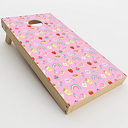 Skin Decal Vinyl Wrap for Cornhole Game Board Bag Toss/Pink Rainbows Strawberry