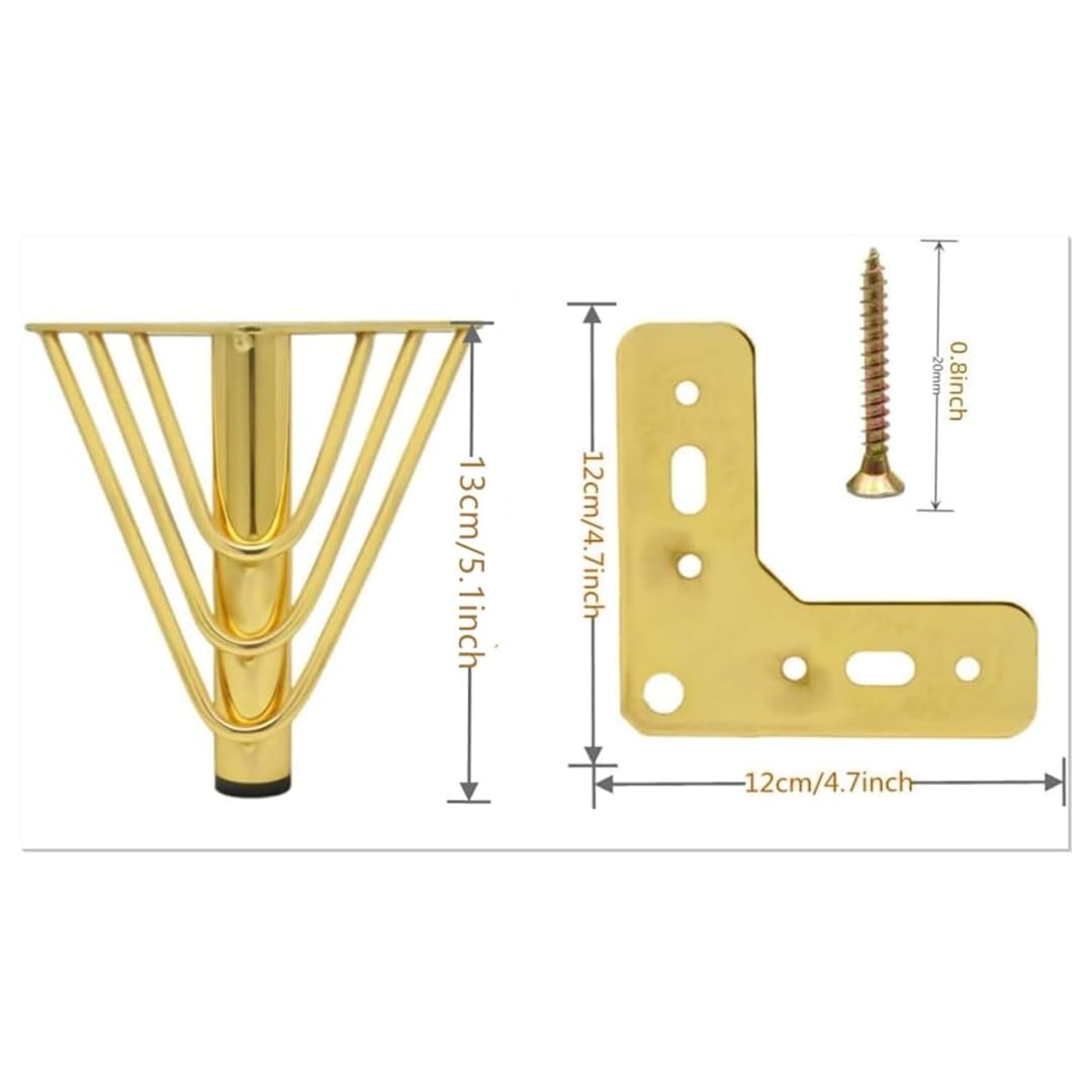 MEETOZ 5.1 inch Gold Furniture Legs Setm,4PCS Metal Cabinet Legs,with Rubber Floor Protectors - Image 2